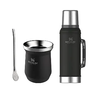 Combo Térmica 1.2L com cuia de mate 160ml Preto