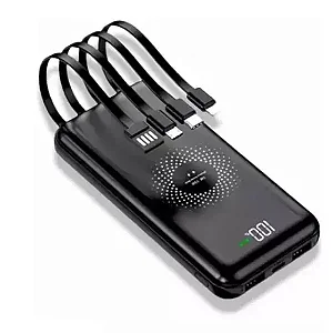 Carregador sem fio com bateria portátil Power Bank 10000mAh para Lightning/tipo-C/micro-USB/2x USB