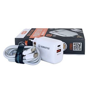 kit carregador e cabo USB-C / USB-C Power Duo Quick Charge 40w T110CC QC 3.0 PD+QC3.0 kimaster