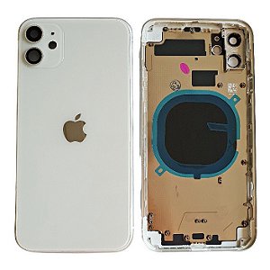 Carcaça Aro completo com componentes ( gaveta de chip, vibra call, câmeras, flats de carga e falantes) iPhone 11 Branco