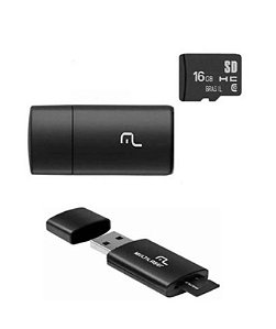 Cartão De Memória Multilaser 16Gb 2In1 Com Adaptador Mic-P16