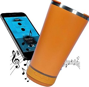Copo Térmico Stanley Beer Pint Musical 420Ml Laranja Em Aço Inox E Caixa De Som Bluetooth, Com Abridor