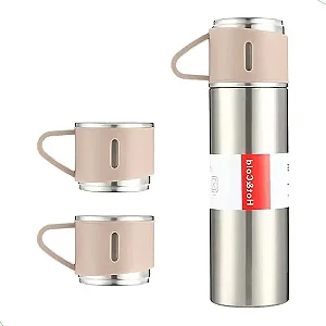 Garrafa De Água Café Térmica Squeeze Com 2 Canecas 500 Ml Vacuum Flask Nude