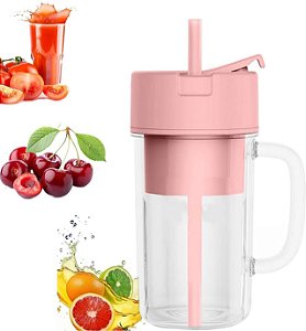 Mini Liquidificador Copo Portátil Usb Com Canudo Shakes Smoothies Kapbom Ka-Z181 420Ml Rosa