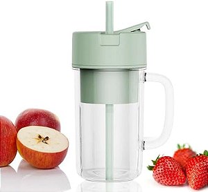 Mini Liquidificador Copo Portátil Usb Com Canudo Shakes Smoothies Kapbom Ka-Z181 420Ml Verde