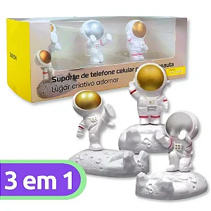 Kit Com 3 Suportes Reforçados De Mesa Astronauta Para Celular Oberon Or-Sp06