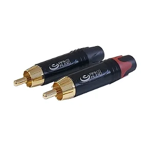 CONECTOR RCA MACHO DE LINHA (PAR) PINO FOLHADO OURO