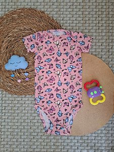 Body Manga Curta Feminino Borboletas