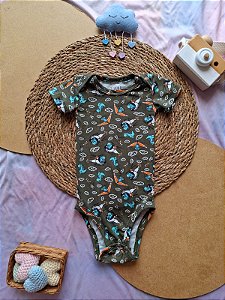 Body Manga Curta Masculino Dinossauro Aviador