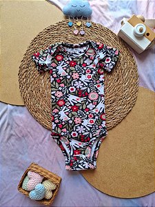 Body Manga Curta Feminino Coelhinhos
