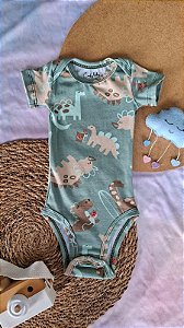 Body Manga Curta Dinossauros Musgo