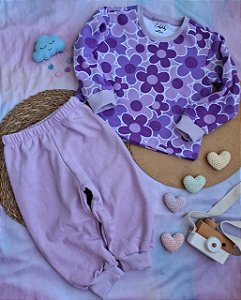 Conjunto Moletom Floral Lilás