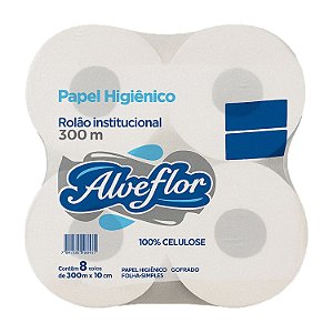PAPEL HIGIENICO ROLAO FS 10CM X 300M C/ 8RLS 100% CELULOSE EXTRA LUXO ALVEFLOR
