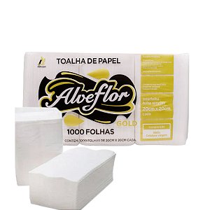 PAPEL TOALHA INTERFOLHA 2D 20X20 C/1000FLS 100% CELULOSE 28G GOLD ALVEFLOR
