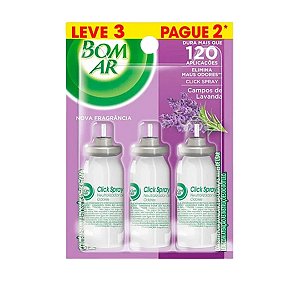 REFIL ODORIZADOR DE AR 12ML CLICK C/ 3 CAMPOS DE LAVANDA BOM AR