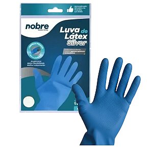 LUVA LATEX VERNIZ SILVER AZUL TAM P(7) NOBRE