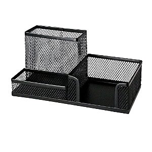 ORGANIZADOR DE MESA ARAMADO 3 COMPARTIMENTOS PRETO KIT