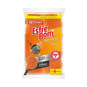 ESPONJA MULTIUSO DUPLA FACE LARANJA NAO RISCA C/ 4 ESFREBOM
