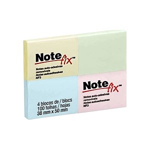 BLOCO ADESIVO 38MMX50MM C/ 4BLS COLOR NOTEFIX 3M