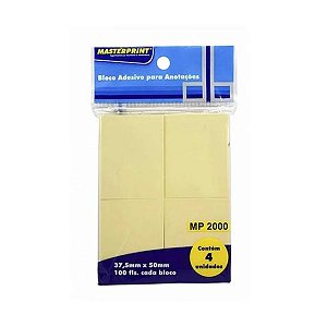 BLOCO ADESIVO 38X50MM C/ 4BLS AMARELO MASTERPRINT