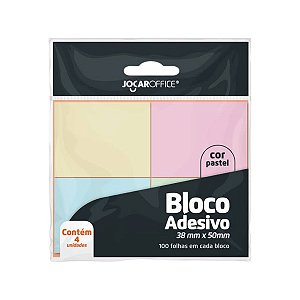 BLOCO ADESIVO 38X50MM C/ 4BLS COLOR PASTEL JOCAR OFFICE