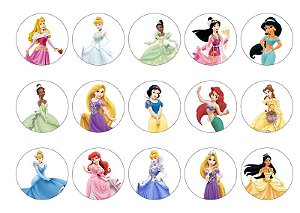 Papel de Arroz Redondo para Pirulito e Cupcake Princesas - 5cm