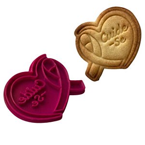 Marcador e Cortador Outubro Rosa Coração Cuide-se Para pasta Americana e Biscoitos