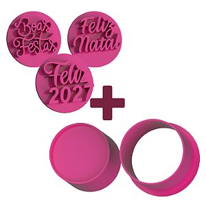 Conjunto de Ejetor Circulo + Carimbos Fim de Ano para Doces