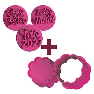 Conjunto Ejetor Circulo Escalope + Carimbos Fim de Ano para Doces