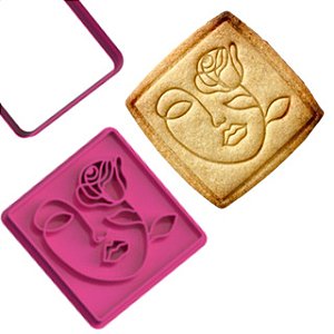 Marcador e Cortador Rosto Mulher e Flor Para pasta americana e Biscoitos