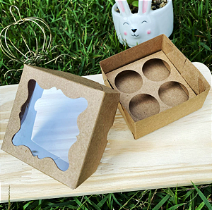 Caixa para 4 doces- Kraft- Com visor - 10 Unid.