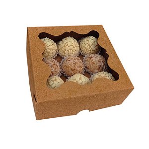 Caixa para 9 Doces (Dia dos namorados)  Kraft  – Com visor – 10 Unid.