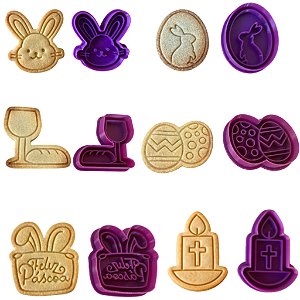 Kit Cortador e Marcador/Páscoa com 6 peças para biscoitos, pasta americana, bolachas e massinhas