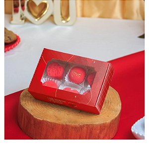 Caixa para 6 Doces (Dia dos Namorados) - Com Visor - Paixão - 10 Unid.