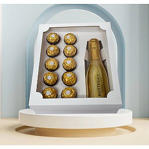 Caixa para Bebida e 10 Doces  Branca  - Com Visor- 10 unid