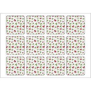 Papel de Arroz Quadrado 6cm - Laço e Azevinho de Natal
