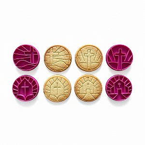 Marcadores e Cortador Religiosos Redondo para Pasta Americana e Biscoitos