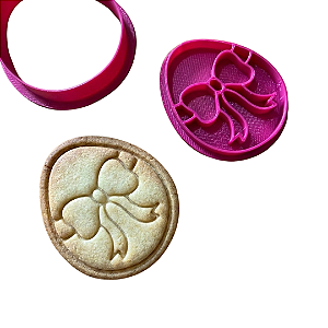 Cortador e Marcador para Biscoitos | Ovo de Páscoa com Laço - 5cm | Ideal para Massas, Pasta Americana e Biscuit