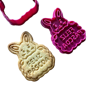 Cortador e Marcador para Biscoitos | Coelho com Placa Feliz Páscoa 5,5cm | Ideal para Massas, Pasta Americana e Biscuit