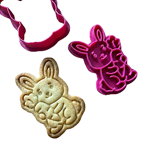 Cortador e Marcador para Biscoitos | Coelho com Cenoura - 5cm | Ideal para Massas, Pasta Americana e Biscuit