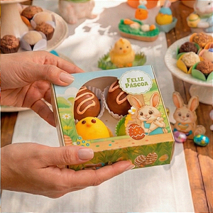 Caixa para 4 Doces com Visor- Caça aos Ovos - 10 Unid.