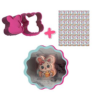 Coelha com Ovos e Apliques de Papel de Arroz Páscoa - Ejetor Modelador para Brigadeiros