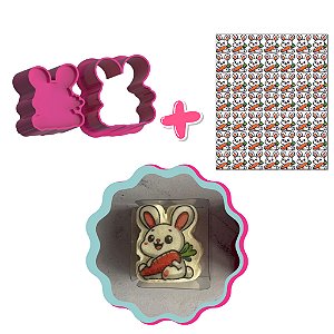 Coelho com Cenoura e Apliques de Papel de Arroz Páscoa - Ejetor Modelador para Brigadeiros