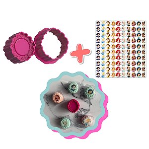 Espelho Moldura e Apliques de Papel de Arroz com todas as Princesas - Ejetor Modelador para Brigadeiro