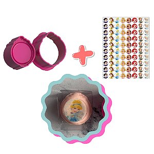 Espelho 2 e Apliques de Papel de Arroz com todas as Princesas - Ejetor Modelador para Brigadeir