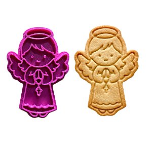Cortador e Marcador para Biscoitos | Anjinha com Terço - 5cm | Ideal para Massas, Pasta Americana e Biscuit