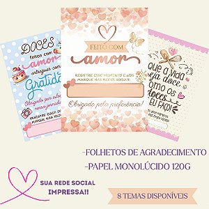 Folhetos de Agradecimento ao Cliente -120g | Papel Monolúcido, Diversos Temas, Sua Rede social Impressa.
