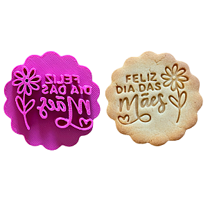 Cortador e Marcador para Biscoitos | Feliz Dia das Mães Escalope - 5cm | Ideal para Massas, Pasta Americana e Biscuit