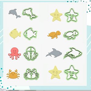 Kit Cortadores | Fundo do Mar -4cm | Para Pasta Americana