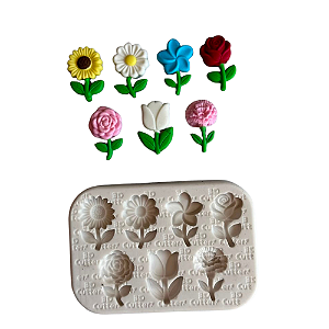 Molde de Silicone para apliques de Confeitaria - Flores com Talo